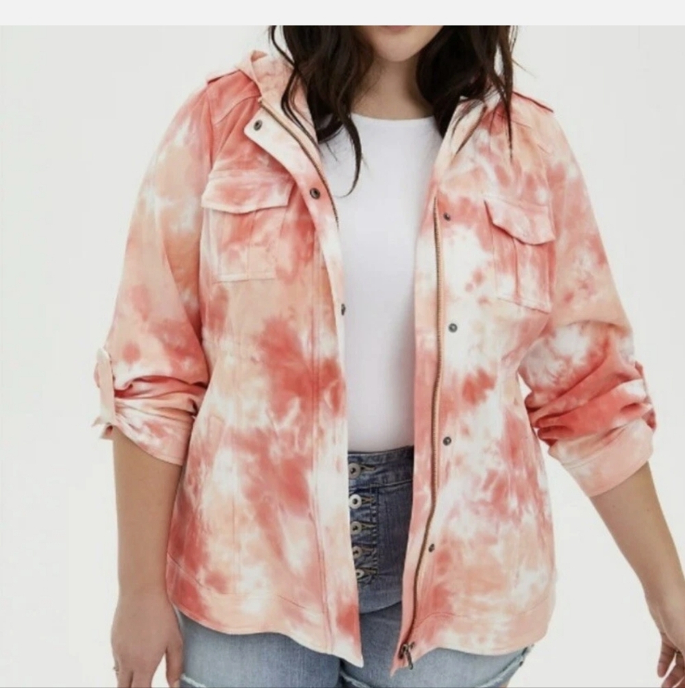 TORRID Tie Dye Pink Twill Hooded Jacket - 3XL - Picture 1 of 10